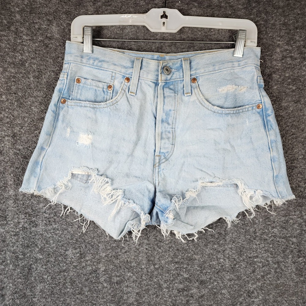 Levi's 501 Original Cut-Off Shorts‎ Womens 27 Light Wash Distressed Button Fly